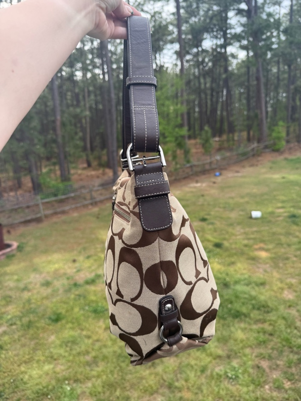Coach Signature Canvas Shoulder Bag in Khaki and Brown - Picture 2 of 7